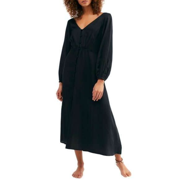 Free People Later Days Midi Dress Lattice Back Black Beachy Boho Sz 12 B11 - Picture 5 of 10